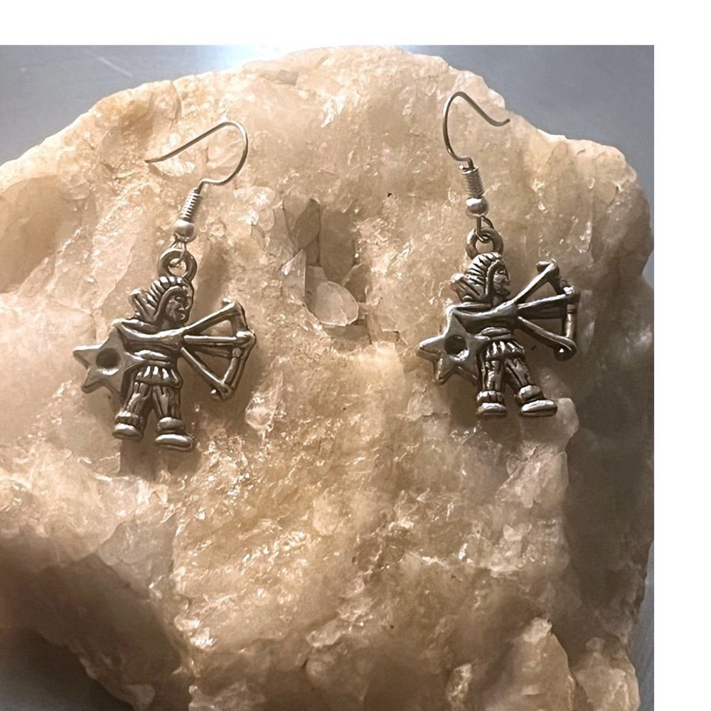 Sagittarius Native Archer Zodiac Sterling Silver Boho Pendant Earrings -New